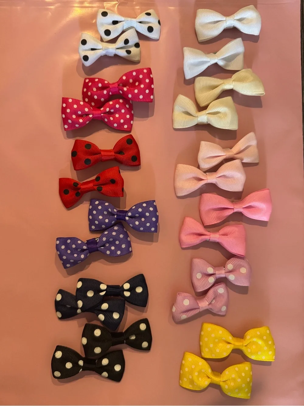 12 sets of 2” Polka Dot & Solid Grosgrain Hair Bows - Assorted Kids Colors